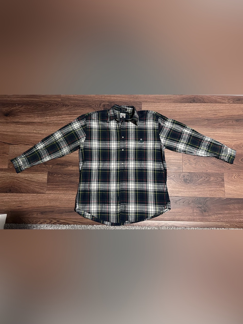 Faconnable Men's Navy Green Plaid Button-Down Shirt